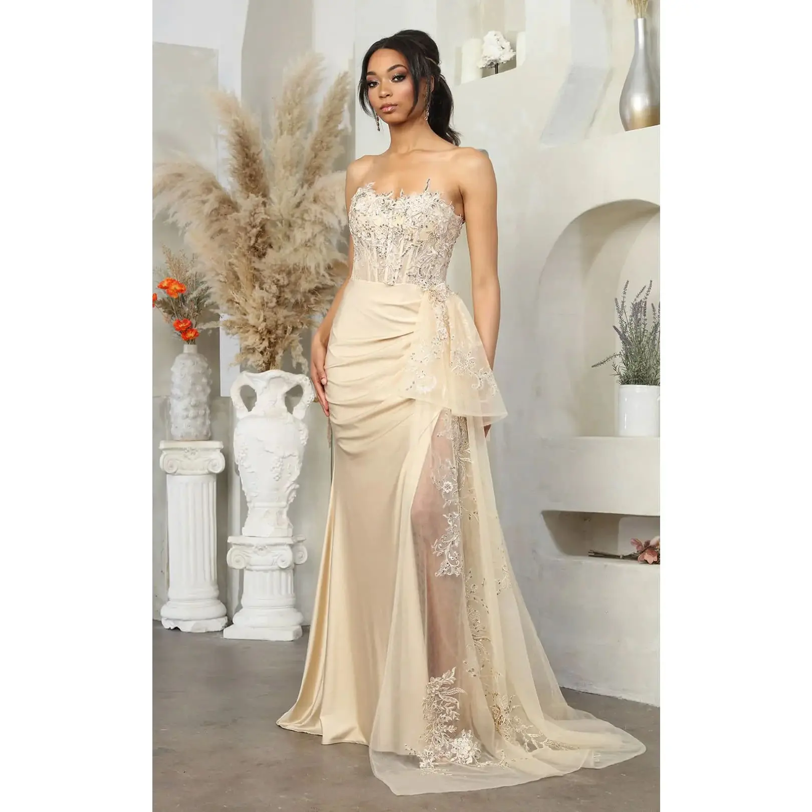 Champagne Wedding Dress Long Bridal Gown and Plus Size By MQ2072