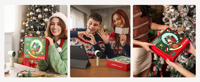 JISULIFE Christmas Limited Edition Handheld Fan Life10 Portable Rechargeable Fan Up to 22H Cooling Gift for Women Men