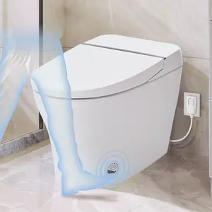 Smart Toilet Bidet Combo, Tankless Dual Flush 1/1.28 Gpf, Self-cleaning Nozzle & Foot Sensor Flush, Soft Close Seat With Night Light, Knob Control & Power Outage Flush