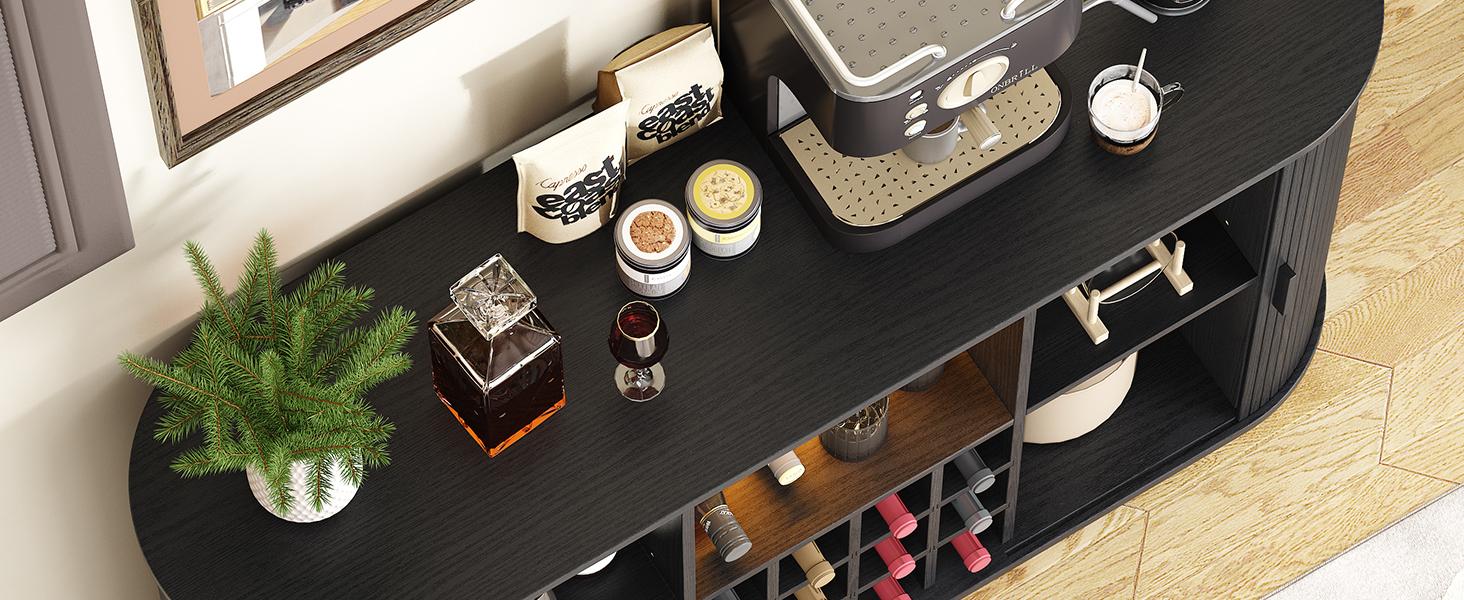 【SPOTLIGHT DAY】ONBRILL 54.6'' Modern Bar Cabinet With Adjustable Shelves & RGB Lights, Wine Cabinet With Wine Glass Holder & Wine Rack