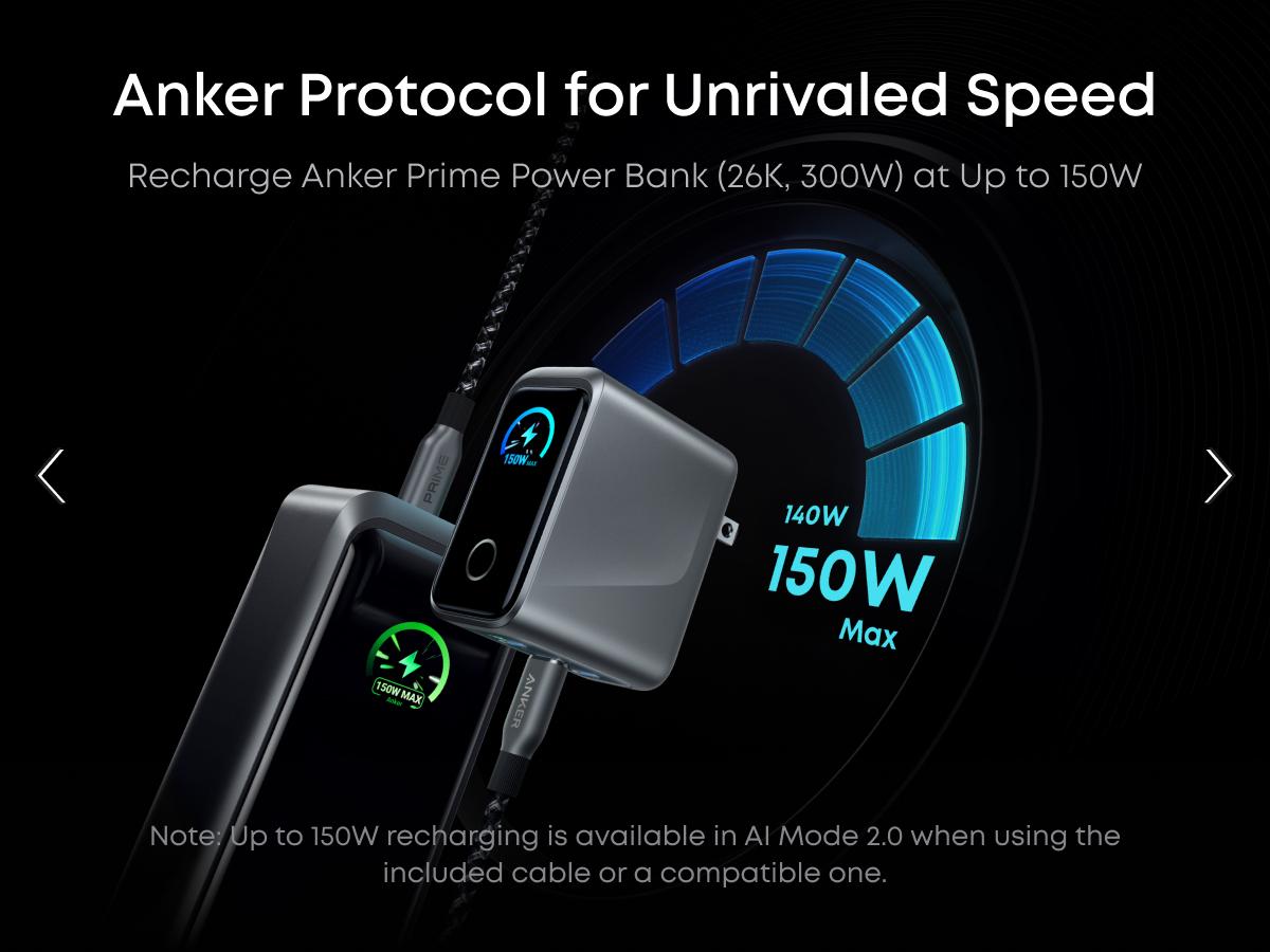 [Live Only]Anker Prime Charger, 160W 3-Port Compact USB C GaN Charger Block, Smart Display and Touch Control, 140W Max Charging via Any Single Port, for MacBook, Laptop, iPhone 17/16/15 Series, iPad, and More