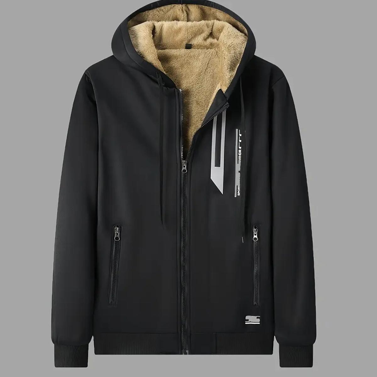 Men's Winter Fleece Lined Warm Hooded Jacket - Super Thick Windproof Zip Up Sports Sweatshirt with Pockets, Gray, Long Sleeve, Polyester, Casual Wear for Extreme Cold Weather, Autumn and Winter SpringStatements