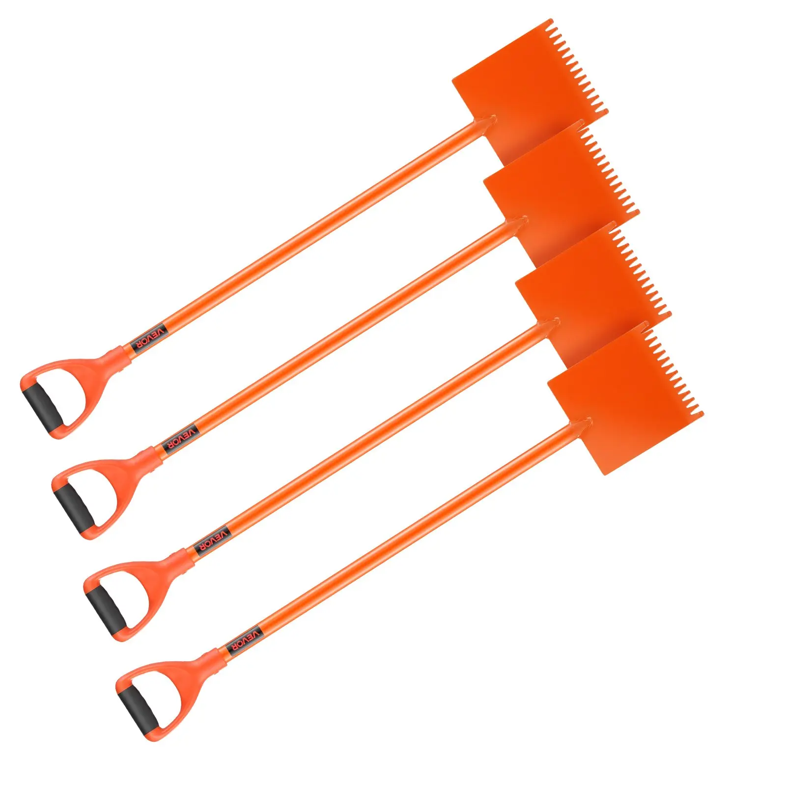 VEVOR 4-Pack D-Grip Handle Shingle Roof Ripper, 45# Steel Durable Metal Shovel, 46.1x8x4.33in Comfortable Grip Spray-Coated Serrated Nail Removal Tool, 1-Hand Control, Commercial Use, Orange Kit (Father's Day Gift Option)