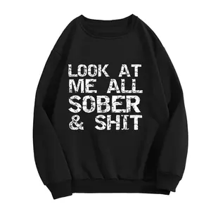 Funny Addiction Recovery Gift Hoodie - "Look at Me All Sober & Shit" Slogan, Black with White Print, Lightweight Short Sleeve Round Neck Tee for Sobriety Milestones, Casual Wear & Recovery Events, Humorous Sobriety Gift