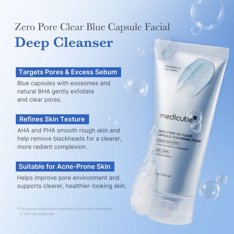 [medicube Official] Zero Pore Clear Blue Capsule Facial Cleanser for Skin Texture, Blackhead & Pore Care | AHA, BHA & PHA for Double Cleansing, Daily Gentle Face Wash, Korean Skincare | 120g / 4.23 oz