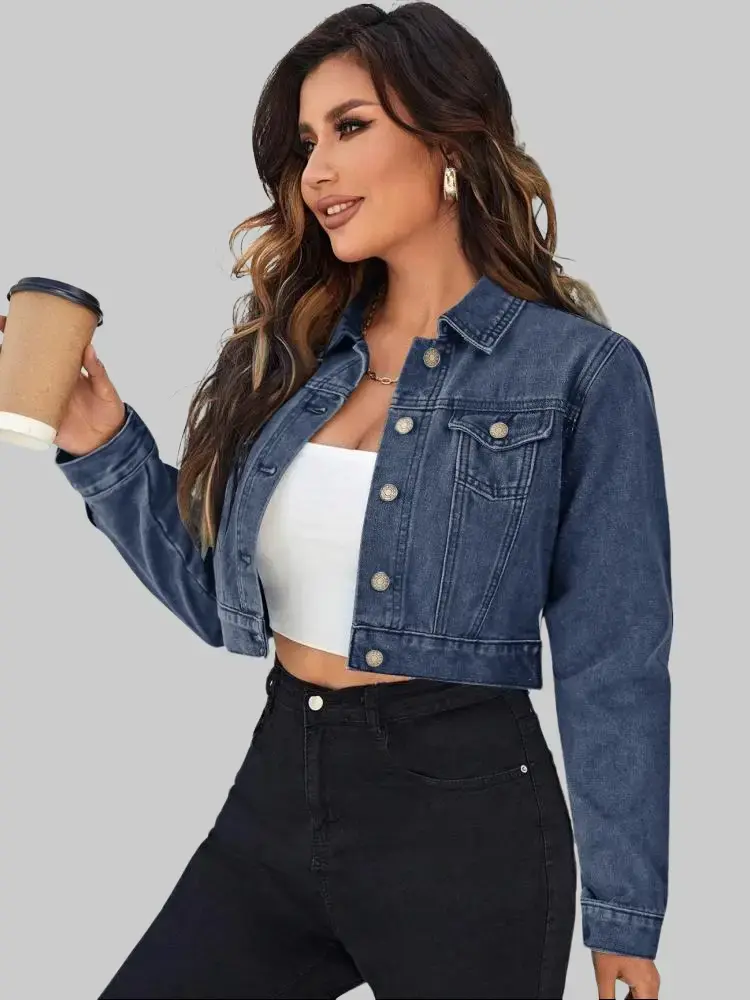Zeagoo Women's Button Down Long Sleeve Cropped Denim Jean Jacket with Pockets jacket Halloween Casual Fashion Womenswear Coats summerwins,back to school shopping