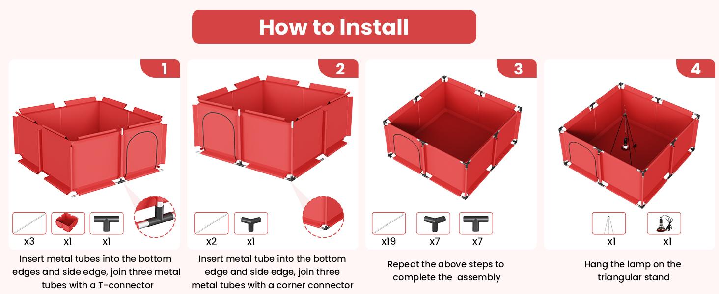 Brooder Box for Chicks, All-in-One Chick Starter Kit, Stainless Steel Frame Baby Chicken Brooder Pen with 250W Heat Lamp, Perch, Chicken Feeder & Waterer Set, Up to 30 Chicks, Square Style