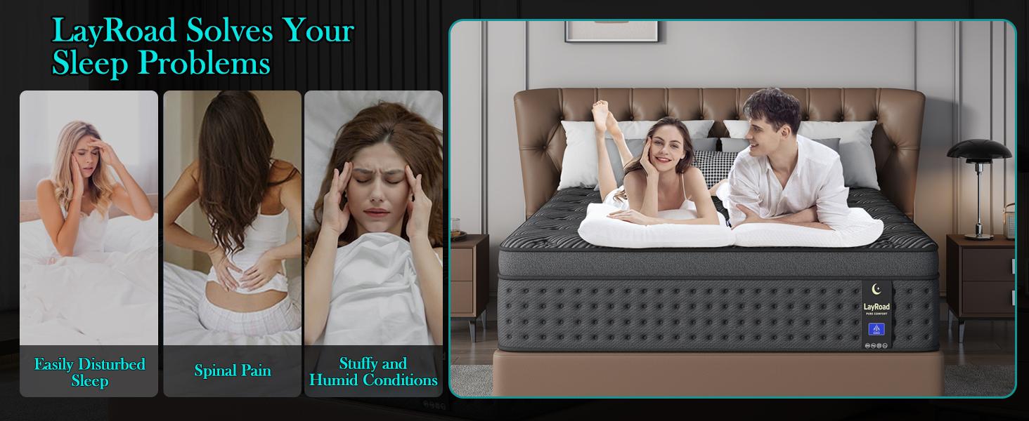 LayRoad 12/14 Inch Twin Full Queen King , Hybrid Memory Foam Mattress in a Box | Pocket Spring + Zoned Support | Soft and Comfortable, Pressure Relief, Medium Firmness, CertiPUR-US Certified(mattresses | queen size mattress | full size mattress)