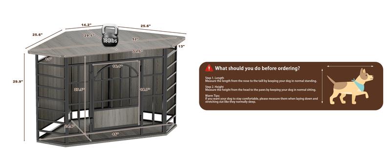 【HolidayHaul】COZPAW 52 Inch Corner Dog Crate Furniture,Wooden Dog Kennel Indoor Furniture End Table,Modern Dog Cage Decorative Pet House TV Stand for Large Medium Dogs,Vintage Brown