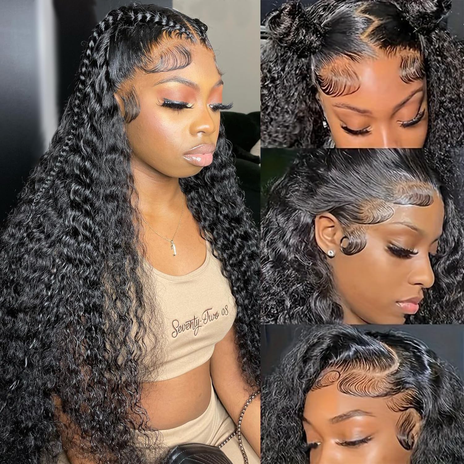 Bling Hair Fashion 34 Inch Kinky Curly 13x4 Lace Front Wigs Human Hair Pre Plucked Wet And Wavy 13x4 Hd Lace Frontal Wig Human Hair 180 Density For Women Bouncy Soft Deep Curl Glueless Tangle Free Natural Hairline