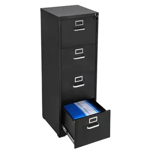 VEVOR 4 Drawer File Cabinet with Lock,  Metal Vertical Filing Storage Cabinets for Home Office, Heavy-Duty Cabinet with Detachable Hanging Rod, for A4/Letter/Legal Size File, Easy Assembly (Black)