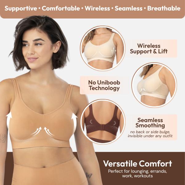 Underoutfit - Comfort Shaping Bra - Wireless Supportive Bra Soft No Underwire No Uniboob Seamless Comfortable T-Shirt Bra Non-Adjustable Straps Everyday Bras