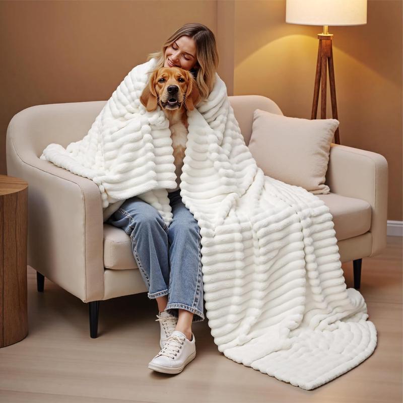 Bedsure GentleSoft Cozy Blanket-Patio Furniture Decor,Classic Stripe Pattern, Ideal for Bed,Couch, Travel,Camping, All Seasons,Home Bedroom Decor
