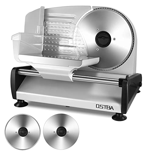 Meat Slicer 200W Electric Deli Food Slicer with 2 Removable 7.5" Stainless Steel Blades, Adjustable Thickness, Child Lock Protection, Easy to Clean