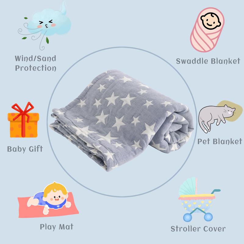 Bedsum 3-Layer Cotton Muslin Blanket Swaddle,Nap Baby Crib Stroller Sleepover & Travel– Lightweight Ultra soft, for Children All season
