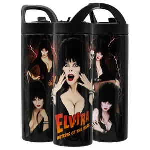 Elvira Red Collage Portable Handle Skinny Tumbler