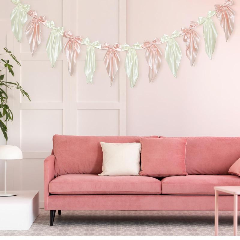 Easter Bow Garland Pastel Fluffy Tulle Satin Bow Banner Bunny Ear Plaid Pink Bow Garland Cute Hanging Wreath Garland for Mantle Fireplace Wall Door Mantel Decor, Spring Indoor Outdoor Home Table Backdrop Easter Decor 2026 Festive Party Supplies & Gifts