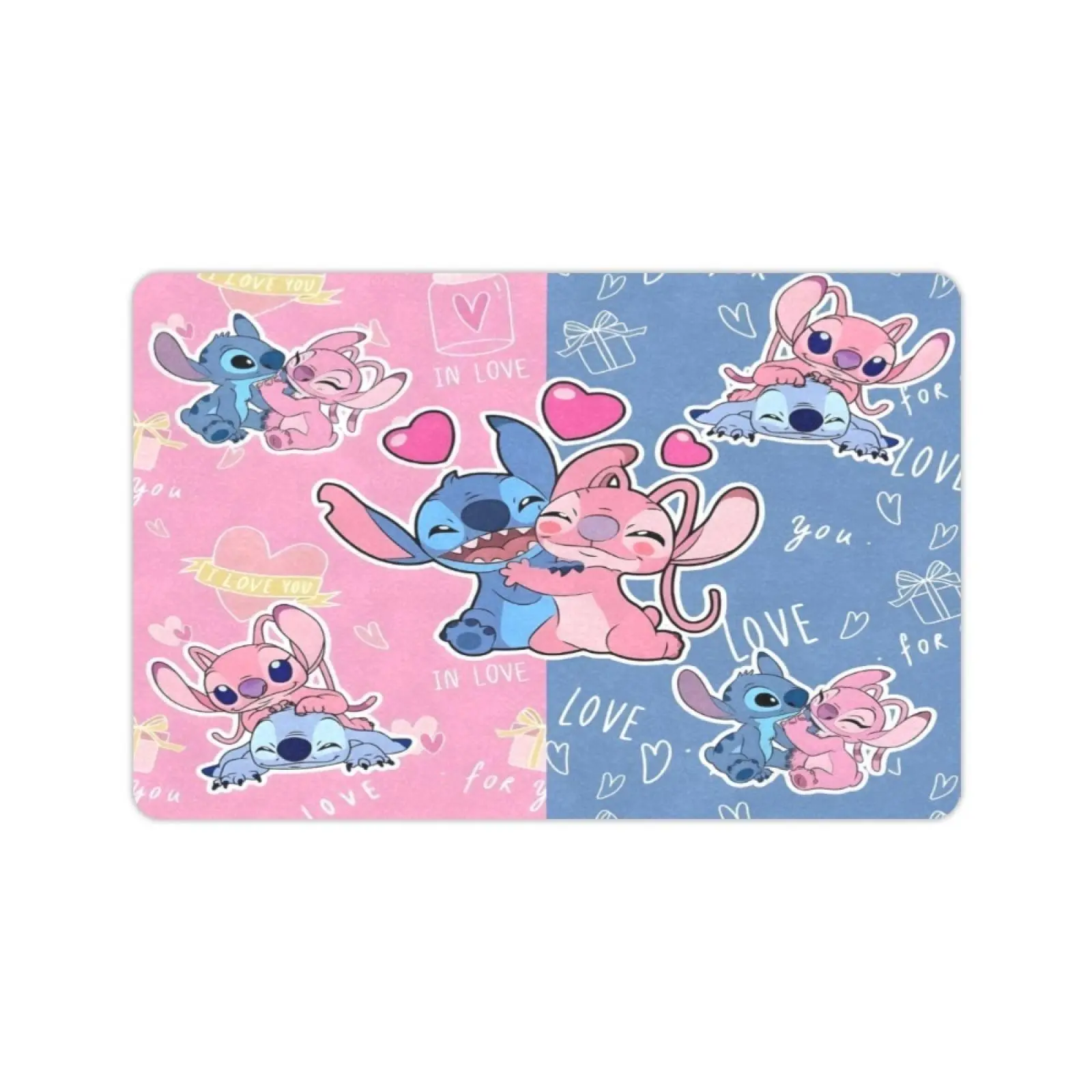 Disney Classic Stitch & Angel Love Heart Printed Entrance Doormat, Non-Slip Low-Profile Home Supplies Rug, Soft Area Rug for Home Bedroom Decor, Decorative Rug, Printed Doormat