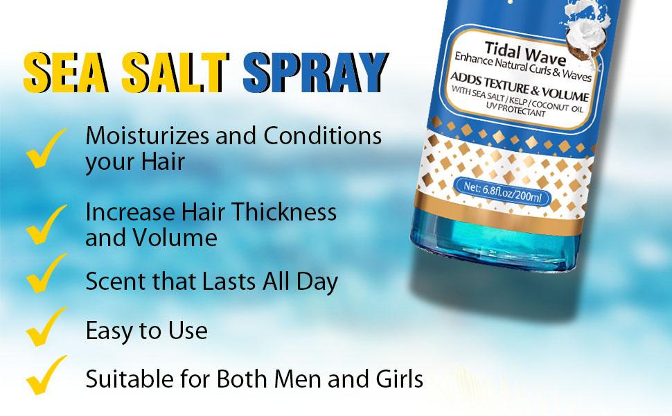 Sea Salt Spray for Men & Women, Natural Texture Spray for Hair Volume Adds Instant Thickness Light Hold Coconut Gel