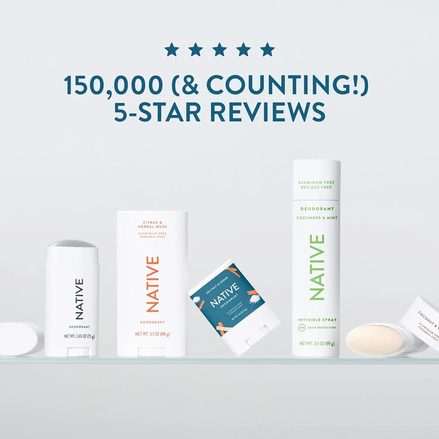 Native Deodorant Contains Naturally Derived Ingredients, 72 Hour Odor Control, Deodorant for Women and Men, Aluminum Free, Sea Salt & Cedar 2.65oz