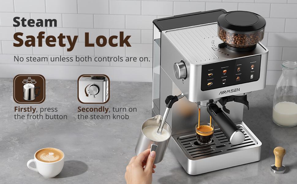Espresso Coffee Machine with Grinder,20 Bar,Household Stainless Steel, Professional Espresso Maker with Removable Water Tank,Milk Frother BCM2316