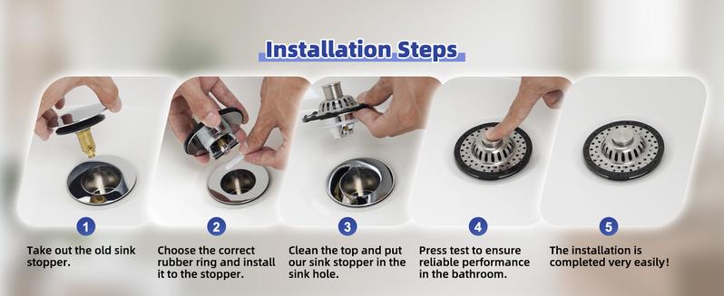 Hibbent Bathtub Drain Stopper with Visible Top Hair Catcher Innovative 3 in 1 Pop-up Bathtub Strainer Fit for Standard 1.5 to 2.4in Drain Hole with Detachable Stainless Steel Filter Basket Chrome