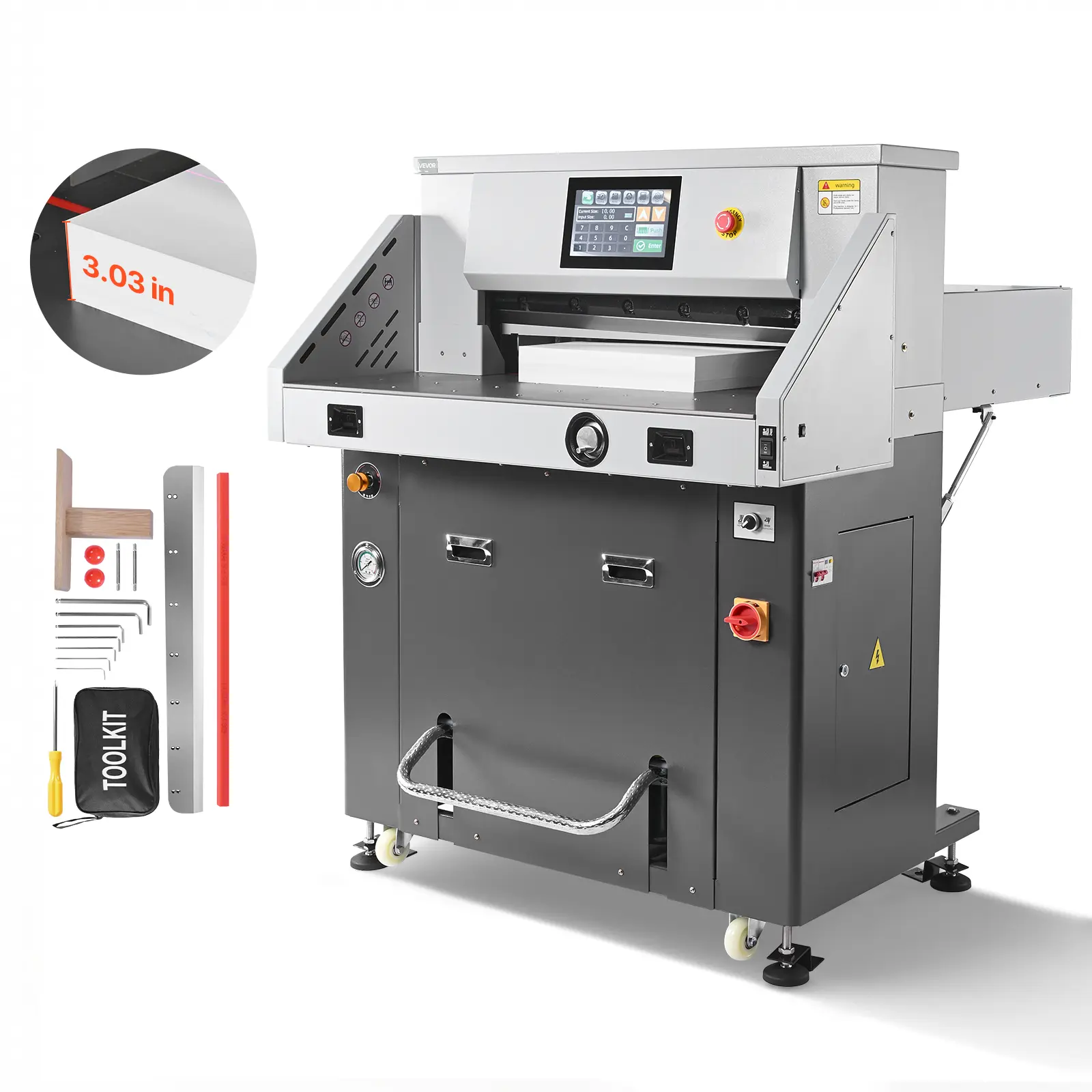 VEVOR 220V Metal Hydraulic Electric Paper Cutting Machine, 28in Stack Paper Trimmer, 3.03in Cutting Thickness, Infrared Function, Spare Blade, Emergency Stop, All-Round Safety, Digital Panel, Power Cardboard Cutter, Office Cutting Supply for Menus, Books,