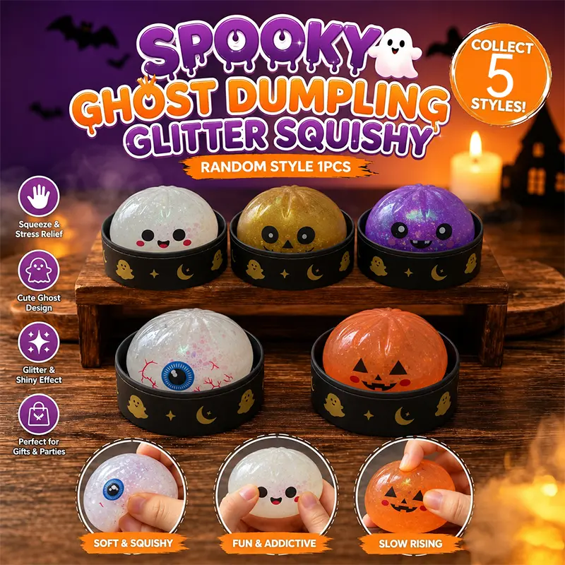 Halloween Ghost Dumpling Desktop Ornament - 1pcs-random color, Soft TPR Squeeze Figurine, Cute Sensory Stress Relief Decor for Home Office Desk Decor Ornaments Decorative Figurines