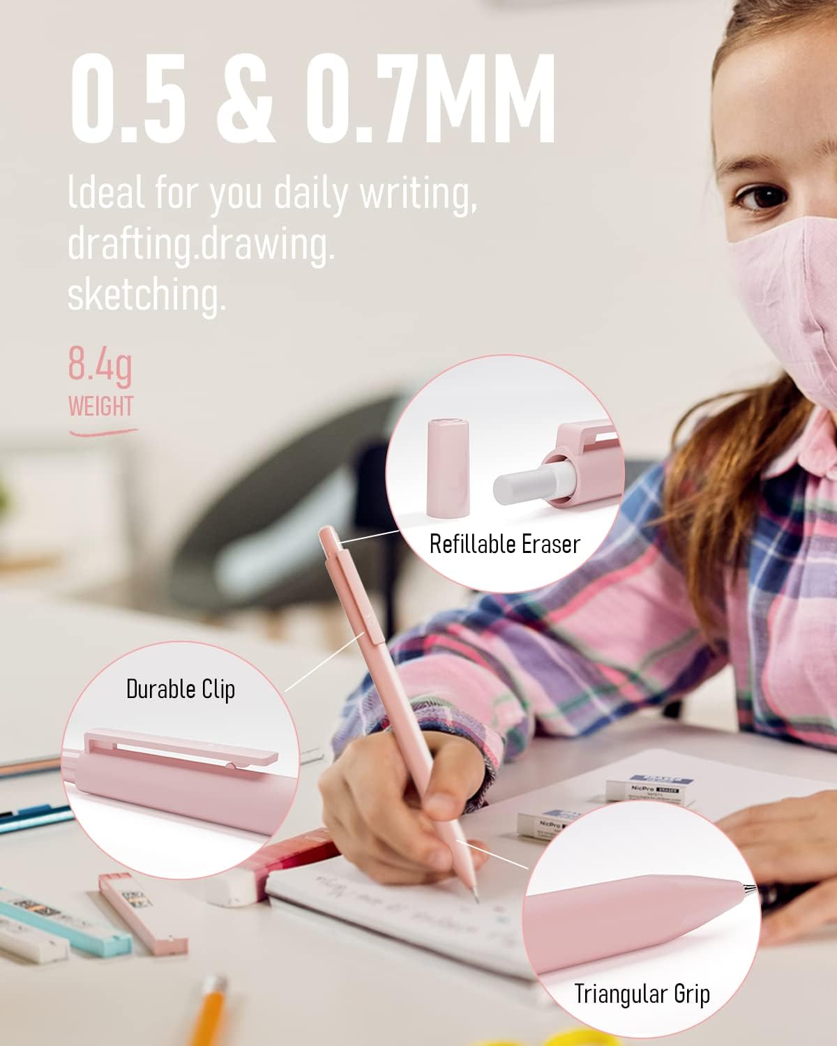 38 PCS Aesthetic School Supplies with Big Capacity Pen Case, 12 Color Pastel Highlighters, 5 Quick Dry Retractable Black Ink Pens, 6 Pastel Mechanical Pencil 0.5 & 0.7 mm for Student Stationary