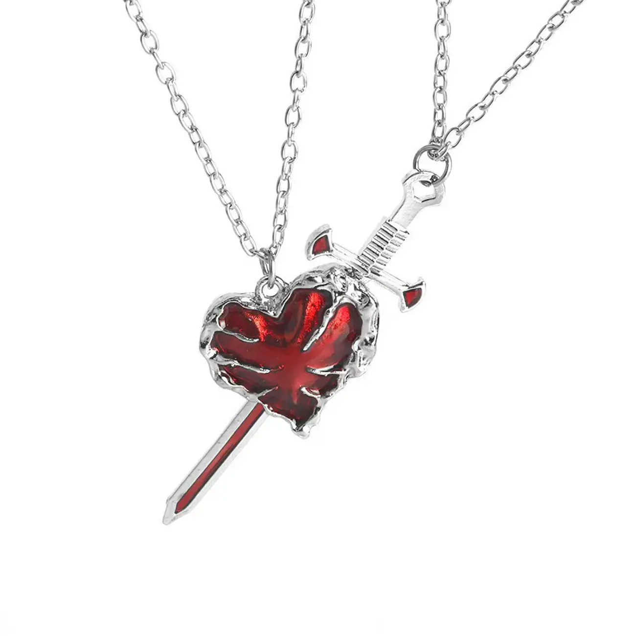 Couples Necklace with Elegant Heart and Sword Jewelry Design, Unisex Long Chain & Link Set for Anniversary, Birthday Love Gift, Engagement, Ideal Gift For Him & Her, Metal Coating, Yes, Link Chain
