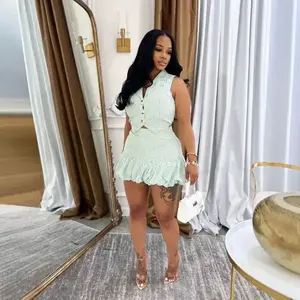summer spring clothes 2025 new A Slimming and Figure-hugging Striped Suit Vest Bubble Skirt Set for Women, A New Summer Sleeveless Two-piece Outfit Womenswear Check Light Gamis Light Gamis Fitted