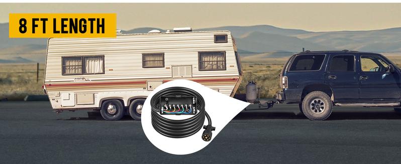Partsam 7 Way Trailer Wiring Harness Kit 8ft Trailer Cord with 12V Breakaway Switch and Plug Holder, 7 Gang Junction Box Waterproof