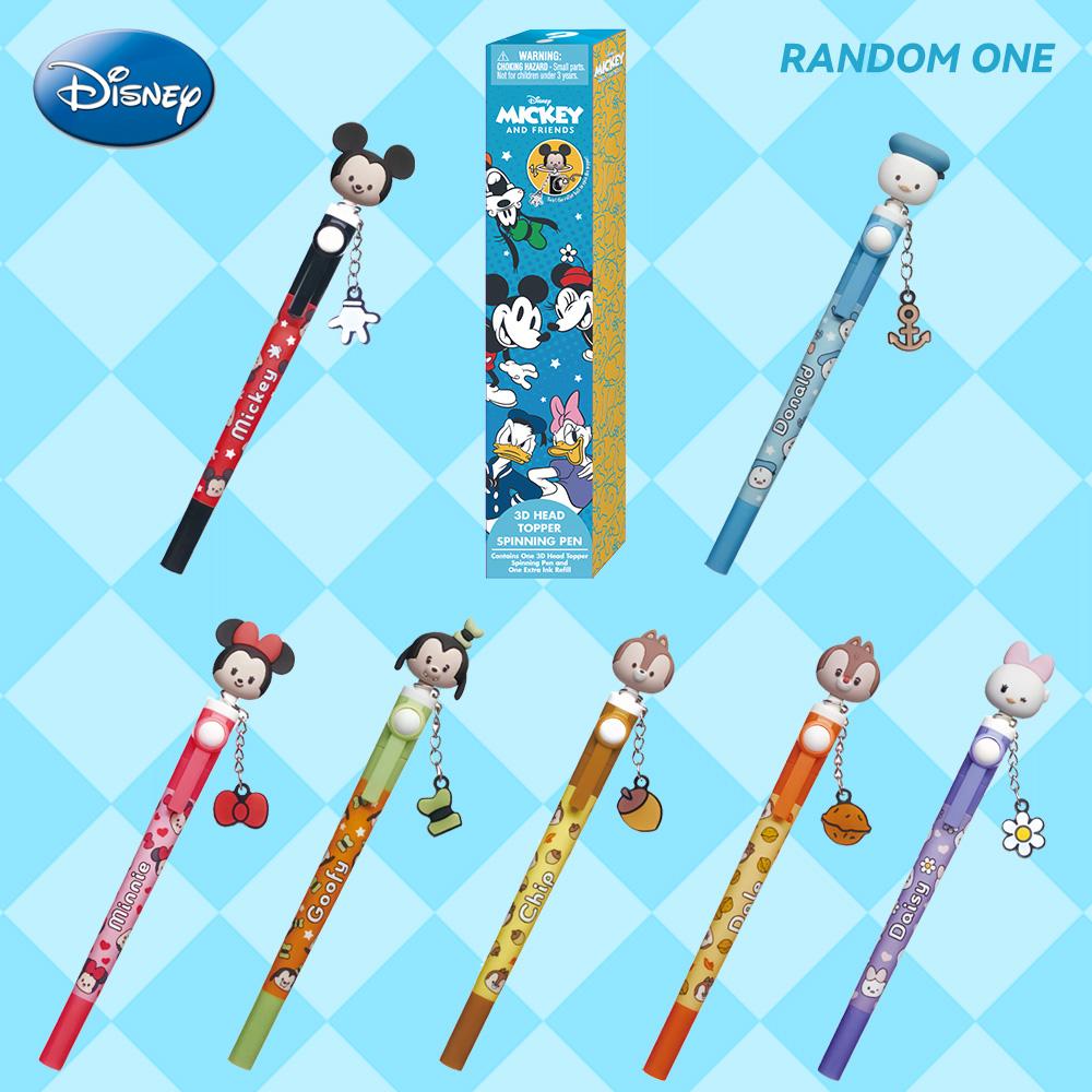 Disney Mickey Pen Blind Box 1PC Officially licensed PVC 3D Head Topper Spinning Pen Anime Figure Collector Fan Gift Mickey Minnie Donald Goofy Chip Dale Daisy