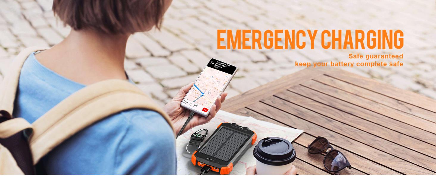 BLAVOR Solar Charger Power Bank, Portable Wireless Charger with 20W Fast Charging, USB-C Function, Dual Flashlight for Camping