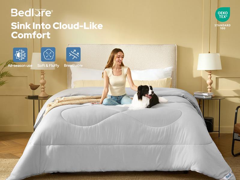 【BEDLORE】All-Season Down Alternative Comforter Duvet Insert for Bedroom – Chinese Knot Quilted Design, Ultra-Soft, Machine Washable, with Corner Tabs