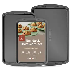 Bakken - Set of 3 Swiss Cookie Trays, Non-Stick, Stackable, Luxury Ceramic Coating, Dishwasher Safe, for Home Baking