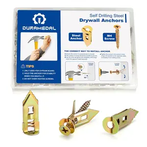 200 PCS Self Drilling Drywall Anchors and Screws Kit, Heavy Duty Metal Sheetrock Anchors No Drill Needed, 50lb Wall Mount Support