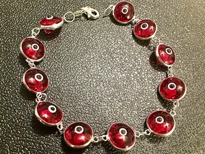 Red Crystal Evil Eye Solid Sterling Silver 925 Bracelet 7.5 inches