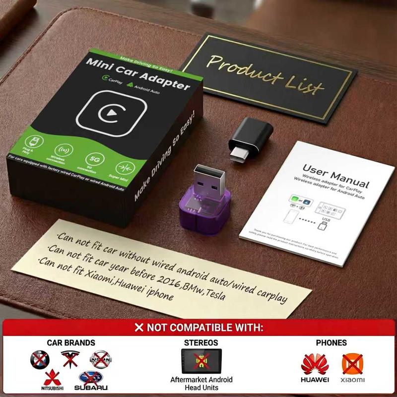 2in1 2026 Wireless CarPlay Adapter Receiver + Android Auto - Compact 21mm mini size , Quick Pairing, Plug & Play, Stable Navigation/Music/Calls, usb -A & USB-C design android-fast connection