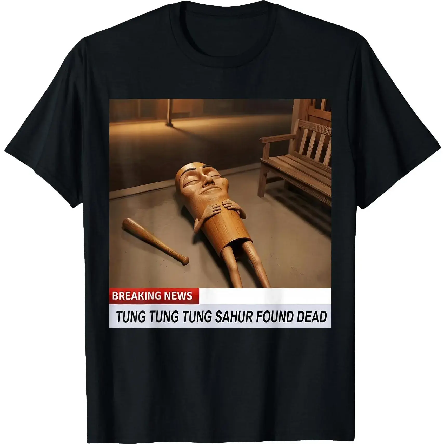 100% Cotton funny graphic tee Tung Tung Tung Sahur Found Dead Breaking News Meme T-Shirt