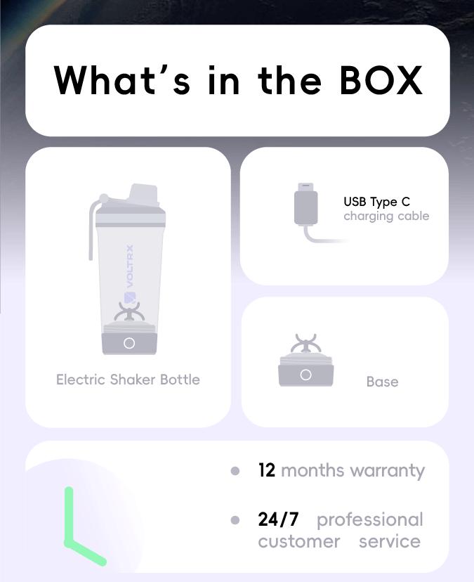 VOLTRX Electric Protein Shaker Bottle - Smart Blender Bottle, Leak-Proof Design, USB Rechargeable Mixer Cup for Shakes and Meal Replacements, BPA-Free Tritan, 24oz