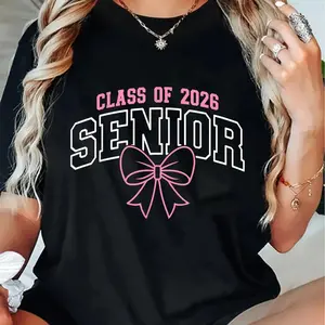 100% Cotton Unisex Class of 2026 Senior 2026 Pink Coquette Bow Graduation 2026 T-Shirt