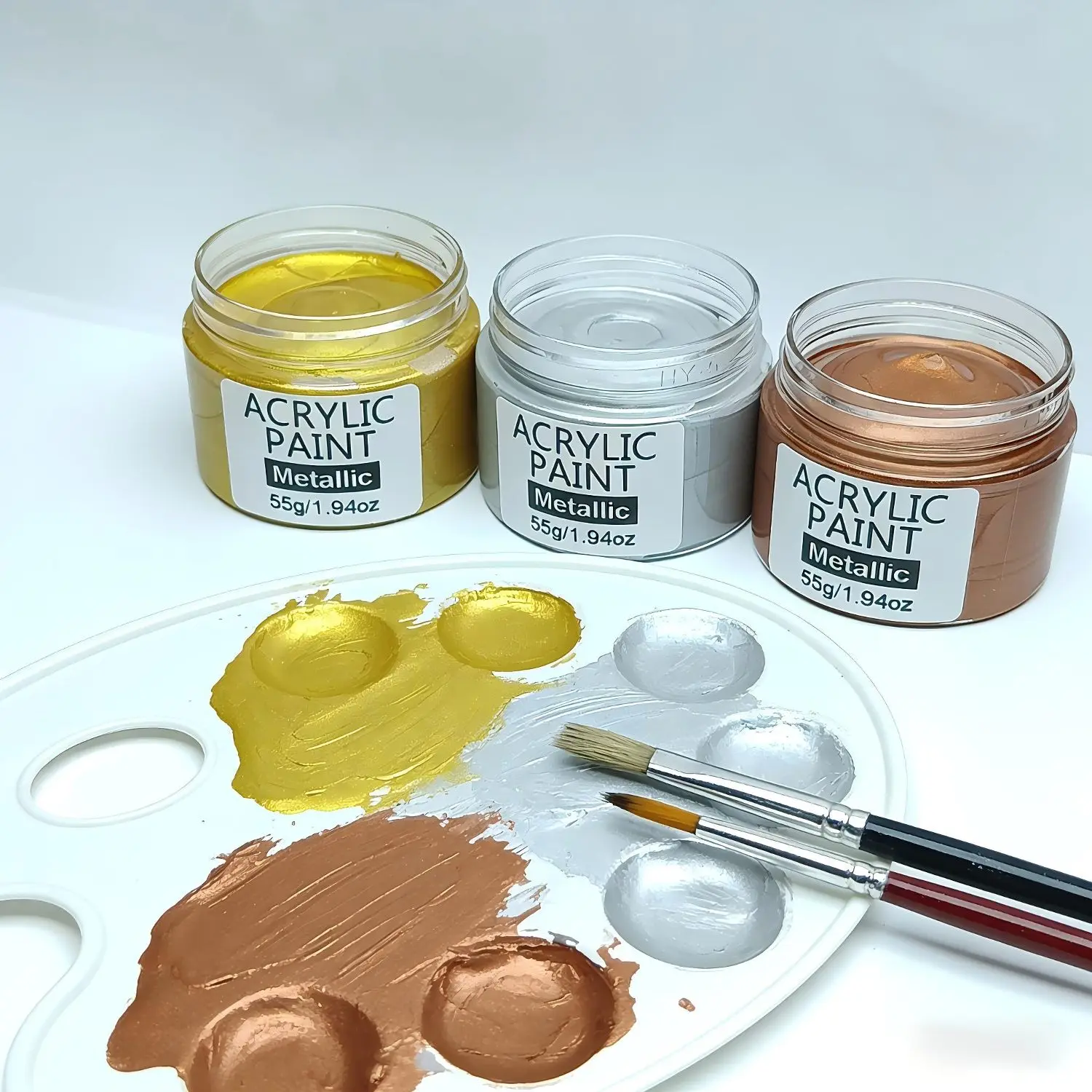 Pearlescent Metallic Acrylic Paint Tubes, 55g/1.94oz Large Capacity (Gold, Silver, Copper) - Waterproof, Quick-Drying, Richly Pigmented for Outdoor Art Use