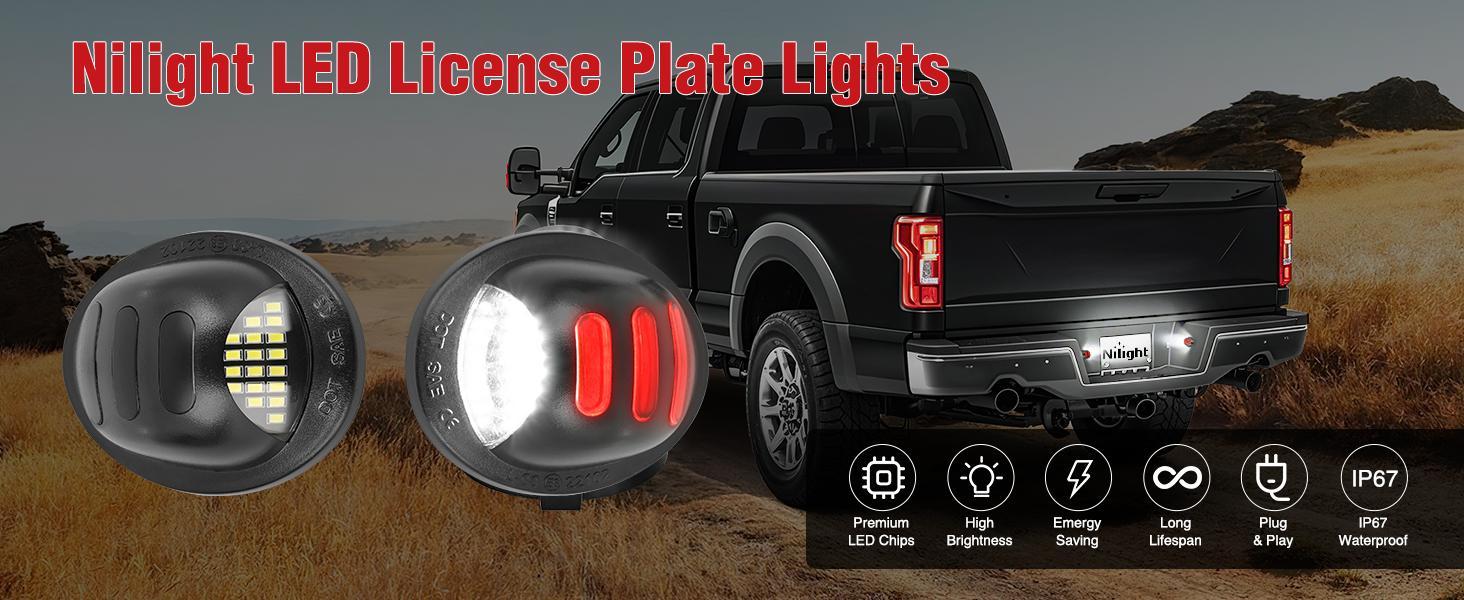 Nilight License Plate Lights Compatible with 1990-2003 2004 2005-2008 2009 2010 2011 2012 2013 2014 Ford F150 1999-2016 F250 F350 F450 F550 Super Duty with Red OLED Neon Tube 6000K White 2PCS Pack