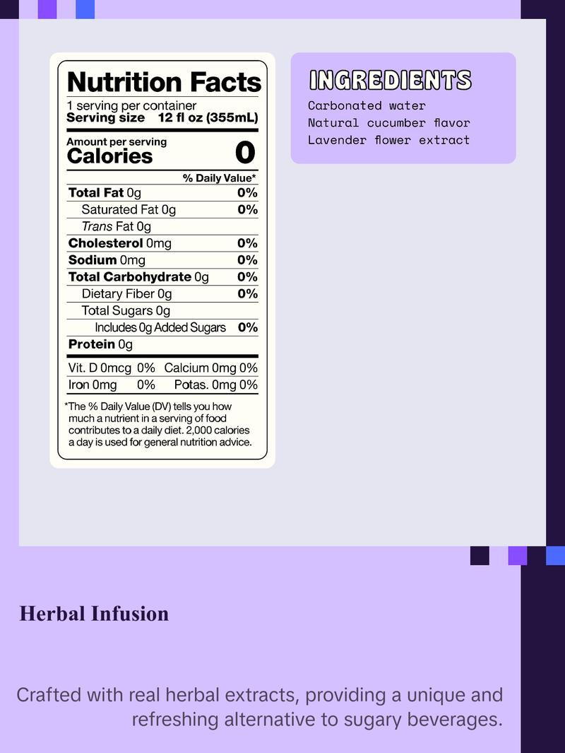 Aura Bora, Craft Sparkling Water Beverage made with Real Herbal Extracts, Lavender Cucumber, 12oz cans, Pack of 12