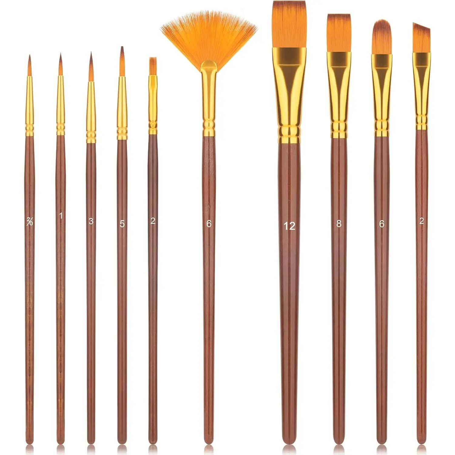 Brushes Set, 10 count Professional Artist Painting Brushes Kit for  Watercolor Oil Gouache Painting - for Beginners, Adults, Students or Professionals (Brown)