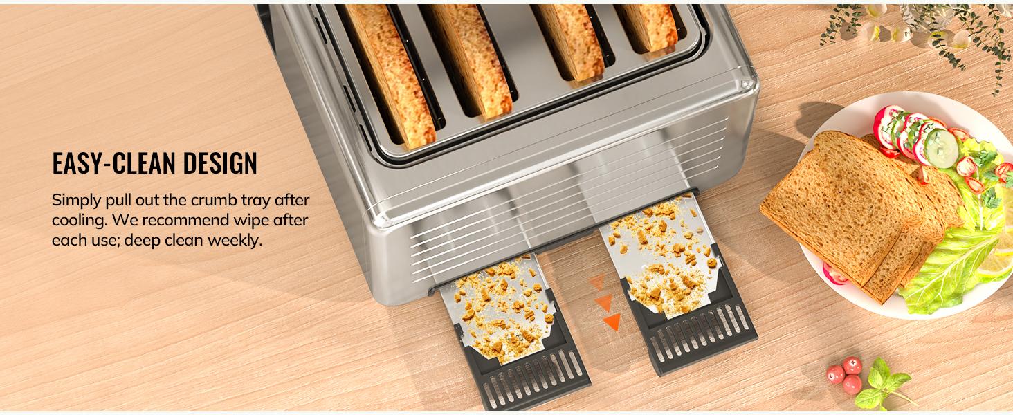 Dear Morning Digital Smart Toaster 4 Slice with Touchscreen Dual Control Panel Single Slot Timer Reheat Defrost for Bagels Bread Waffles Stainless Steel Kitchen Essentials