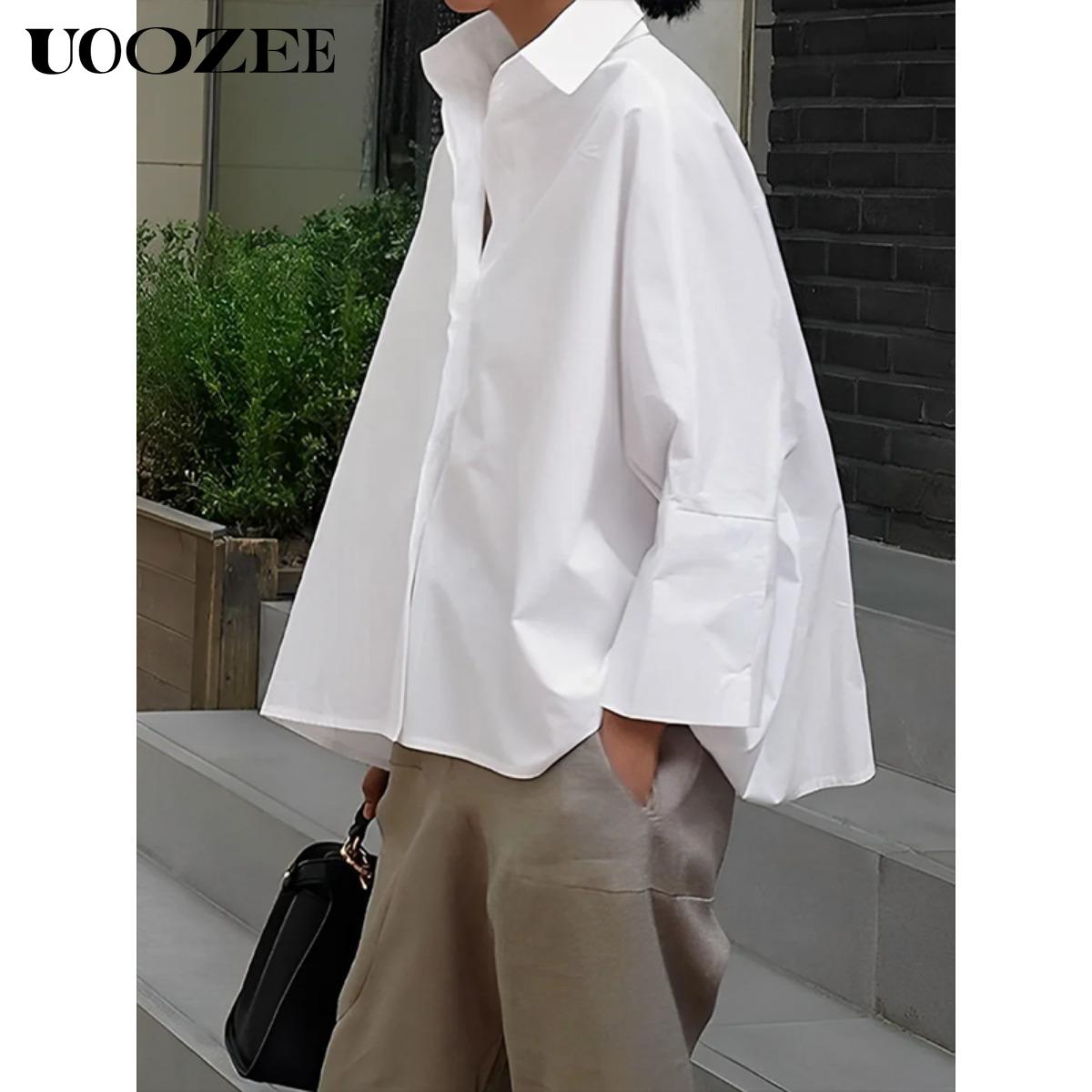 Women's Oversized Cotton Blouse Long Sleeves Solid Color Lapel Collar Baggy Casual Tops All Seasons