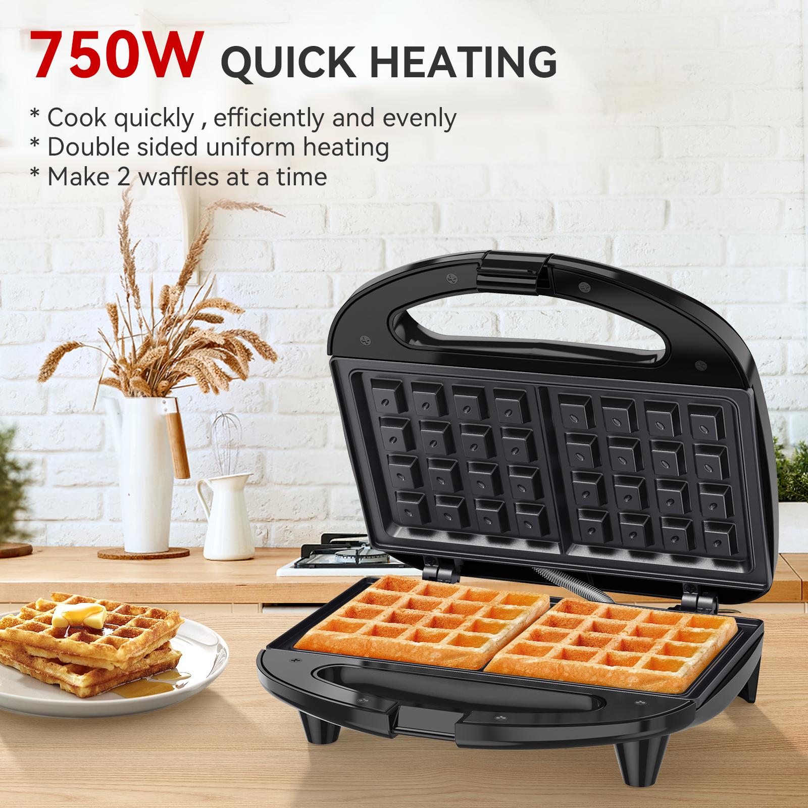 Double waffle maker, Electric Non-Stick Belgian Waffle Maker Iron, easy-cleaning, Breakfast, Sandwiches, Snacks, Burgers and more, 2-Slice, Black