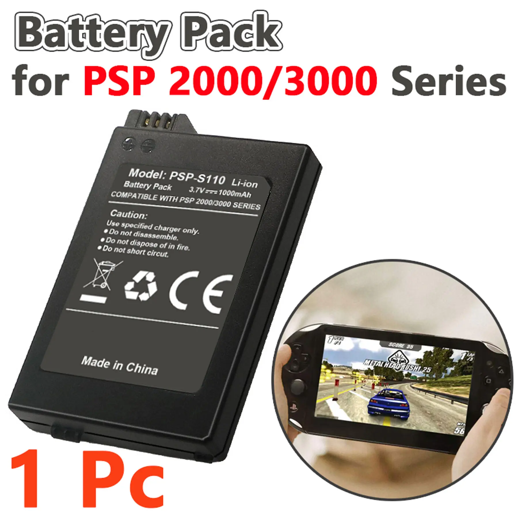 1 Pc Replacement Battery for PSP 2000/3000, 3.7V Li-ion Battery Pack, Rechargeable Battery for PSP Game Console, Portable Battery for PSP 2000, PSP 3000, PSP-S110 Battery Back